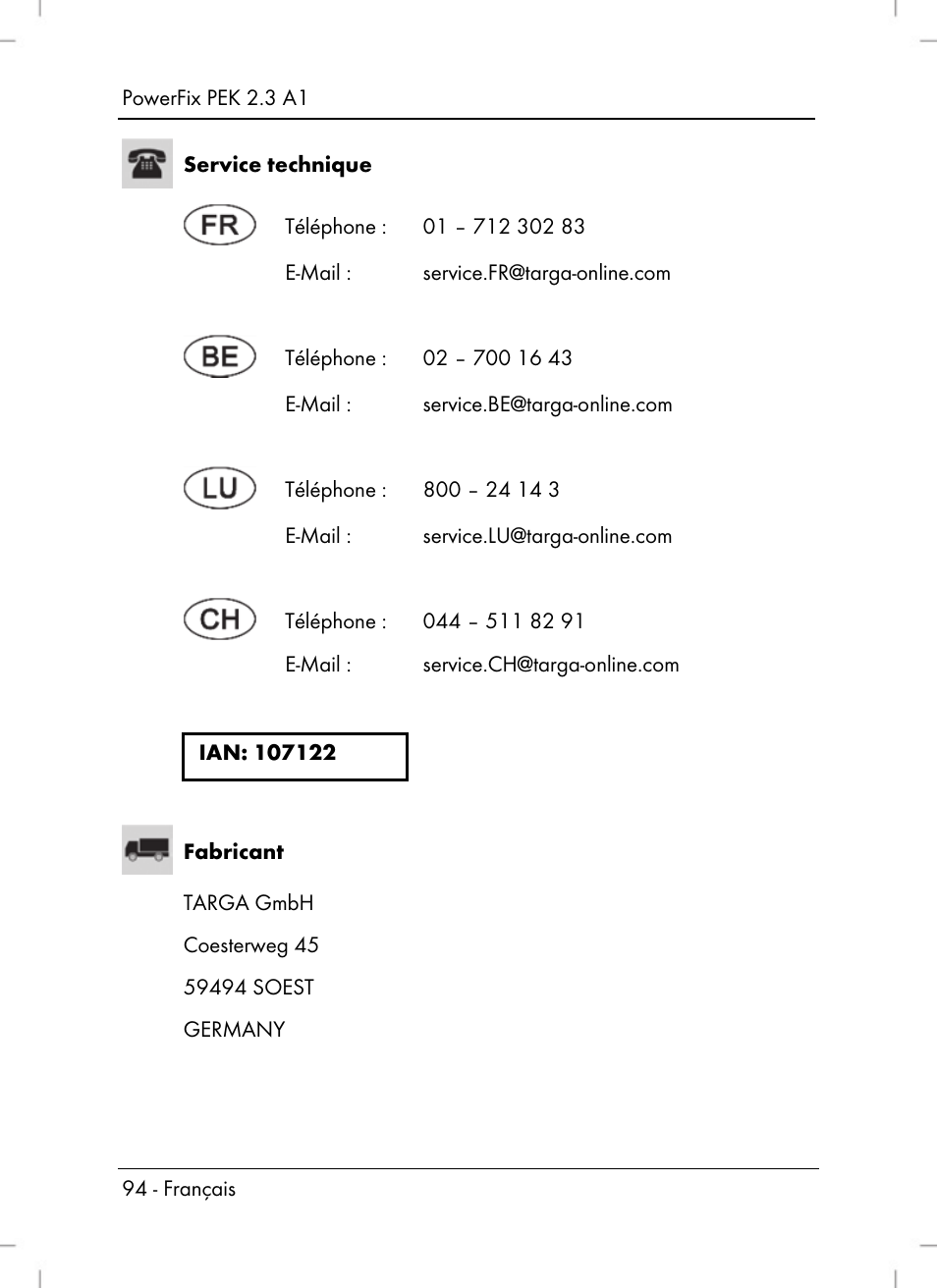 Powerfix PEK 2.3 A1 User Manual | Page 96 / 136