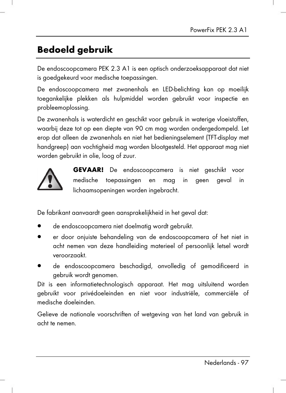 Bedoeld gebruik | Powerfix PEK 2.3 A1 User Manual | Page 99 / 136