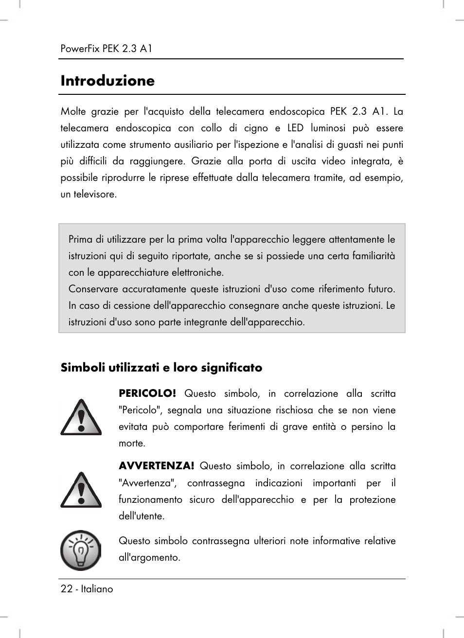 Introduzione | Powerfix PEK 2.3 A1 User Manual | Page 24 / 98