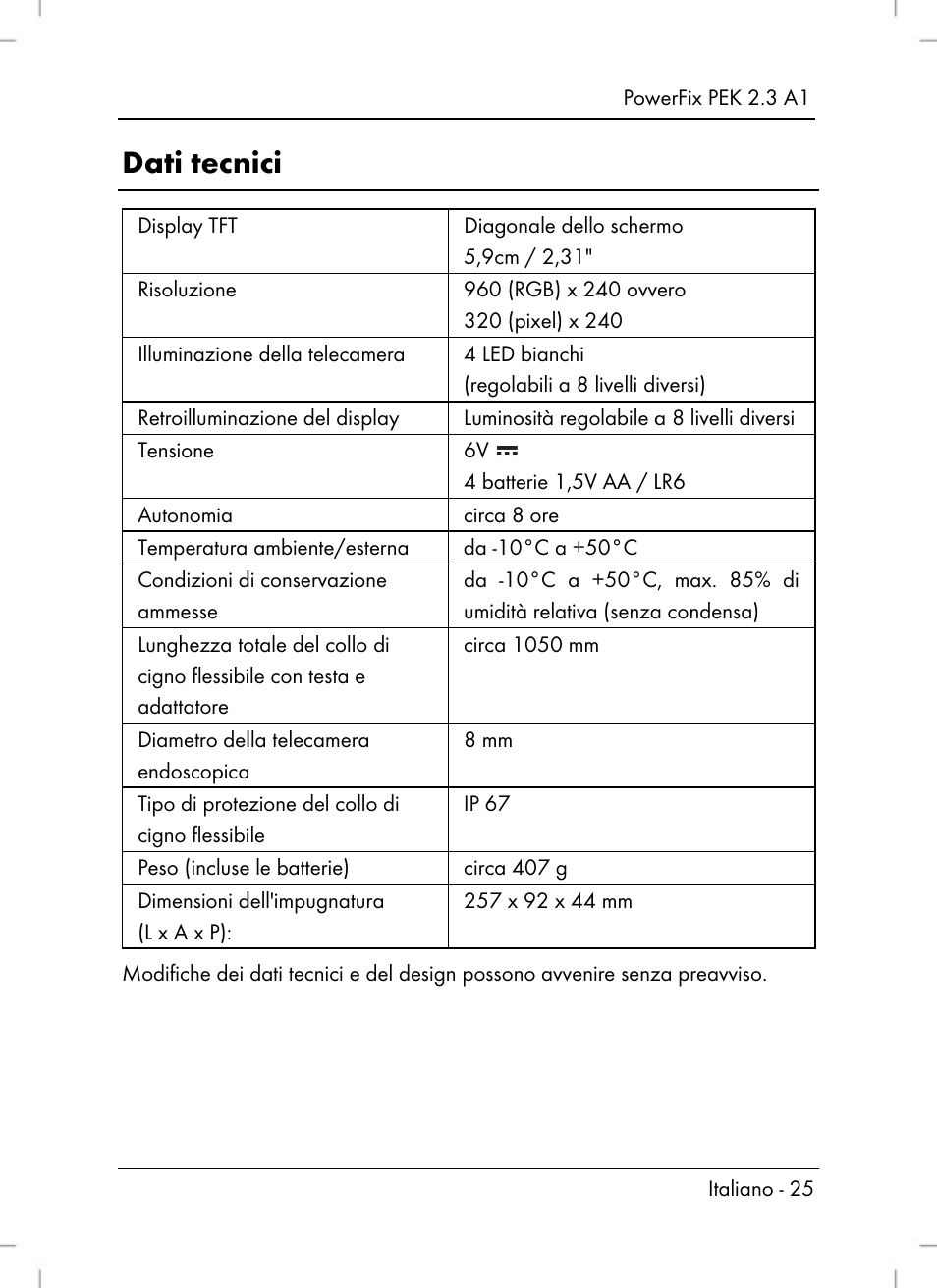 Dati tecnici | Powerfix PEK 2.3 A1 User Manual | Page 27 / 98