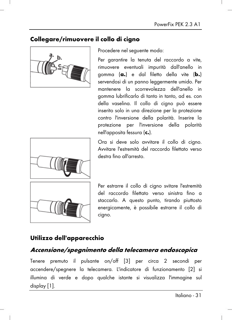 Collegare/rimuovere il collo di cigno, Utilizzo dell'apparecchio | Powerfix PEK 2.3 A1 User Manual | Page 33 / 98