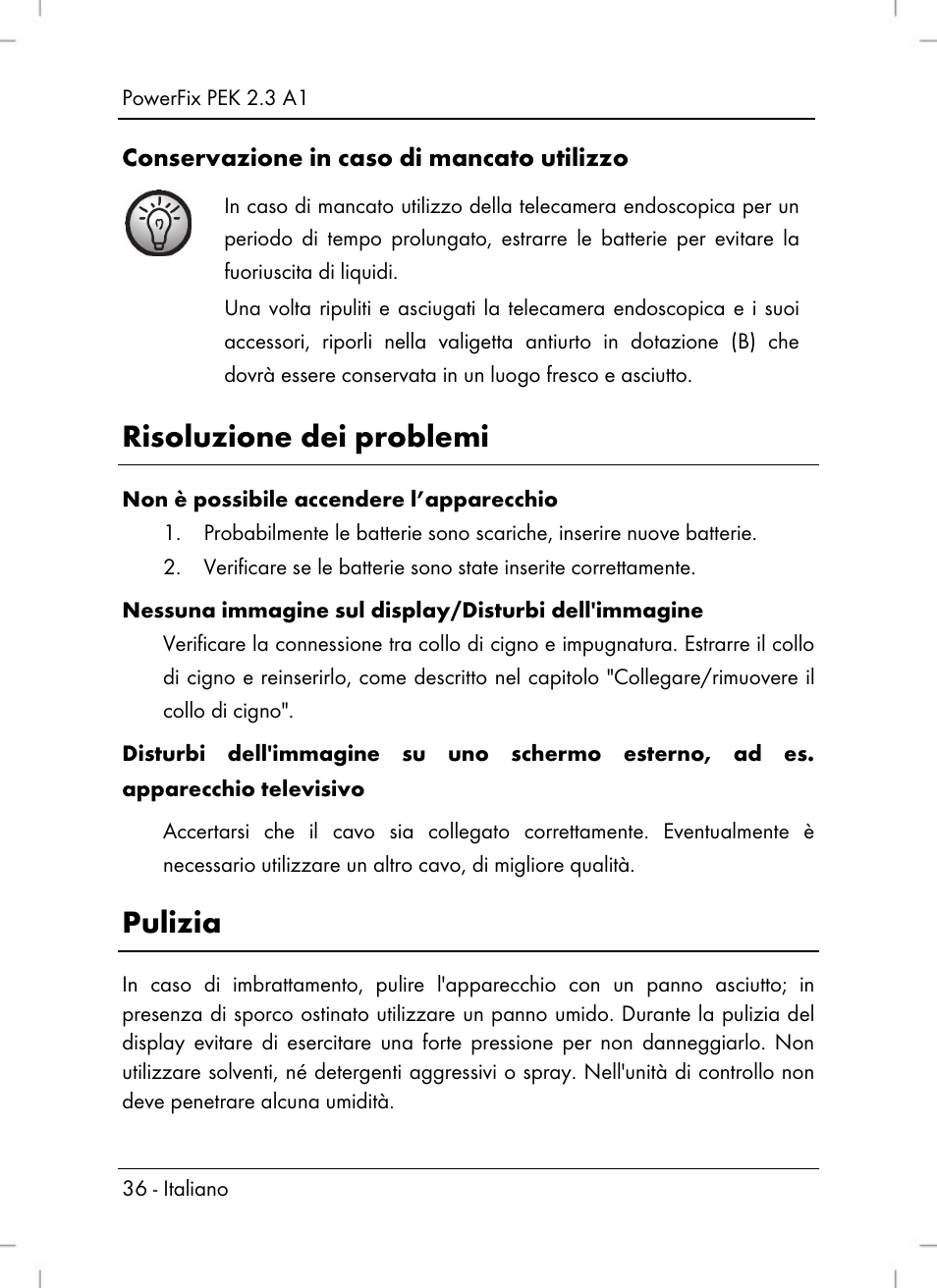 Risoluzione dei problemi, Pulizia | Powerfix PEK 2.3 A1 User Manual | Page 38 / 98