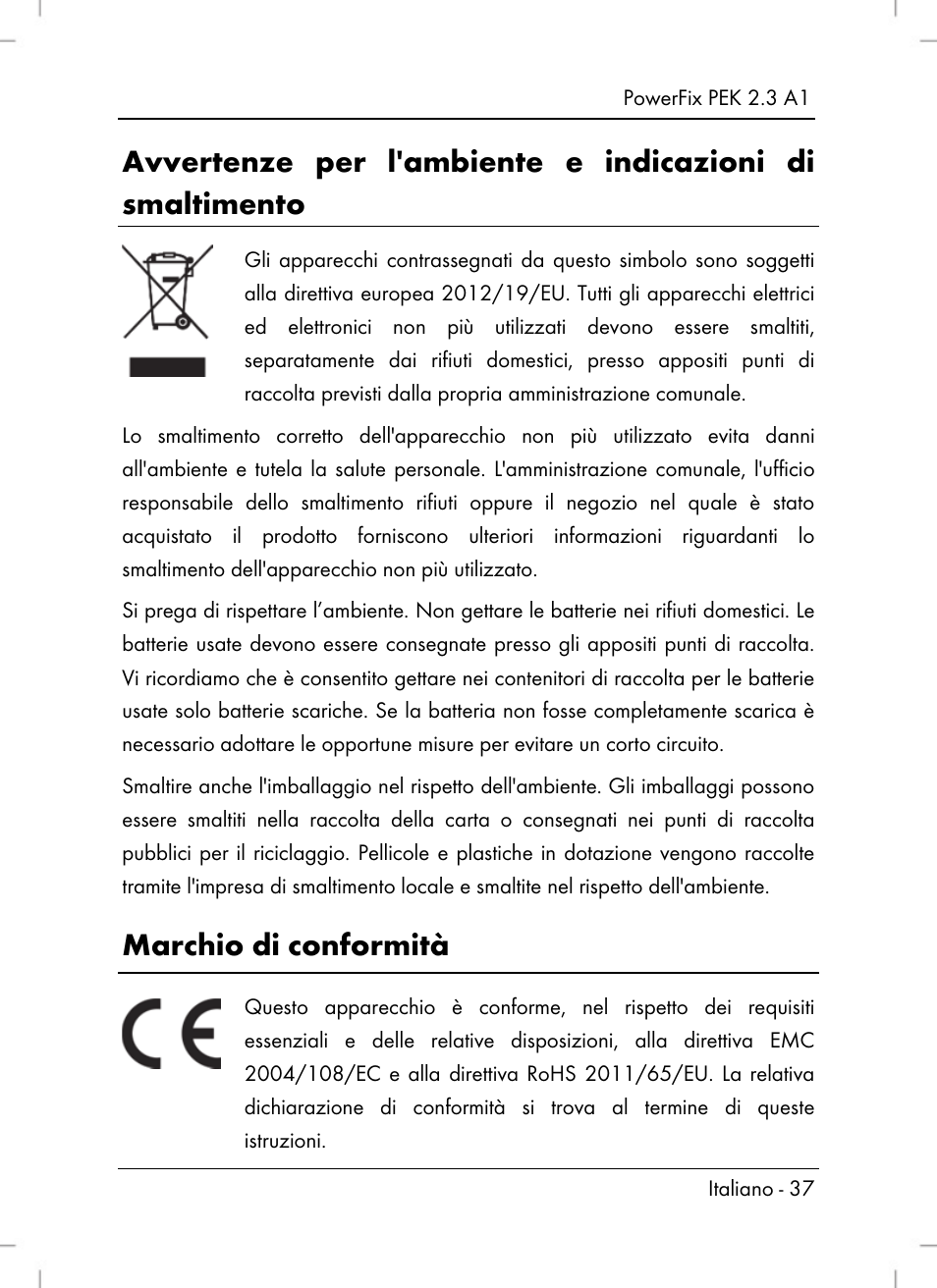 Marchio di conformità | Powerfix PEK 2.3 A1 User Manual | Page 39 / 98