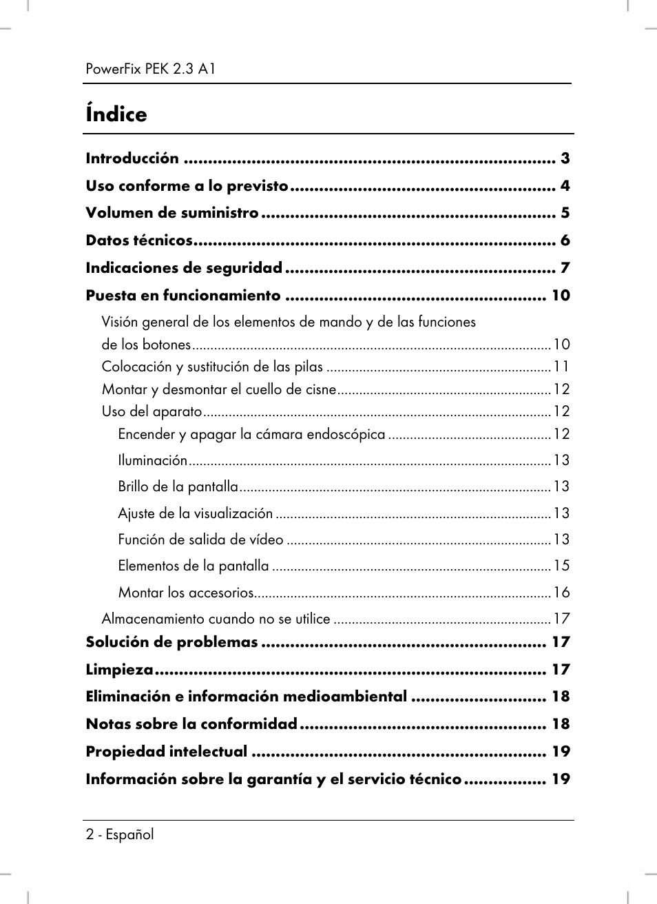 Índice | Powerfix PEK 2.3 A1 User Manual | Page 4 / 98