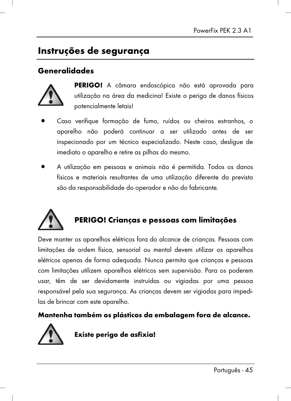 Instruções de segurança | Powerfix PEK 2.3 A1 User Manual | Page 47 / 98
