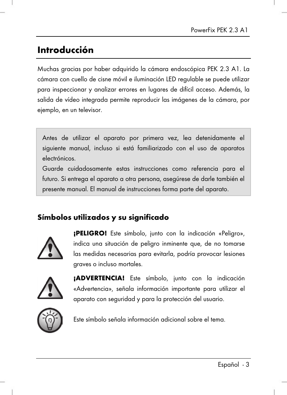 Introducción, Símbolos utilizados y su significado | Powerfix PEK 2.3 A1 User Manual | Page 5 / 98