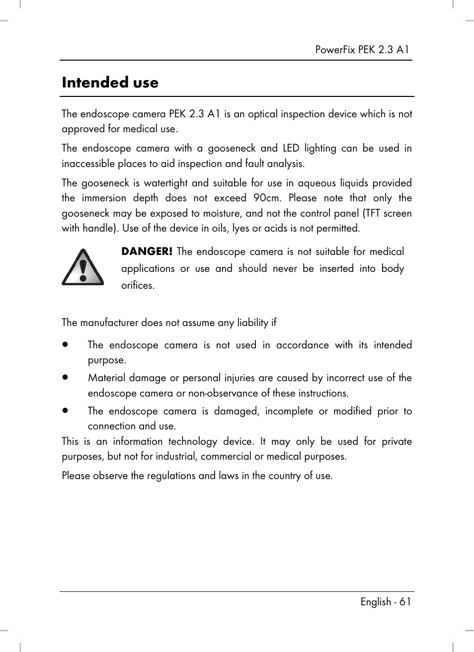 Intended use | Powerfix PEK 2.3 A1 User Manual | Page 63 / 98