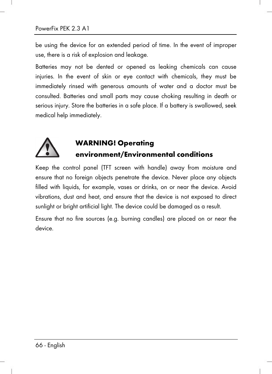 Warning, Operating environment/environmental conditions | Powerfix PEK 2.3 A1 User Manual | Page 68 / 98