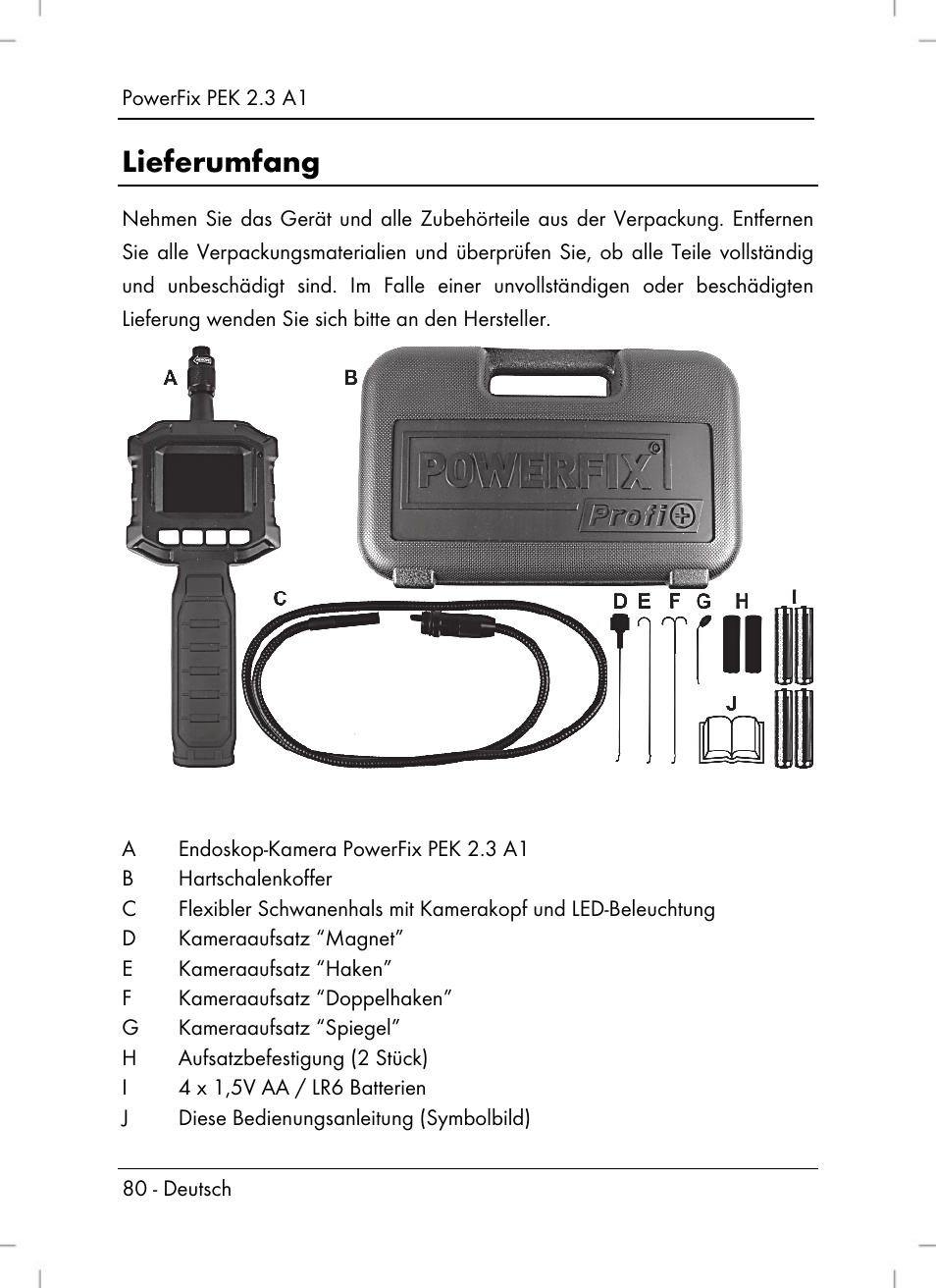 Lieferumfang | Powerfix PEK 2.3 A1 User Manual | Page 82 / 98