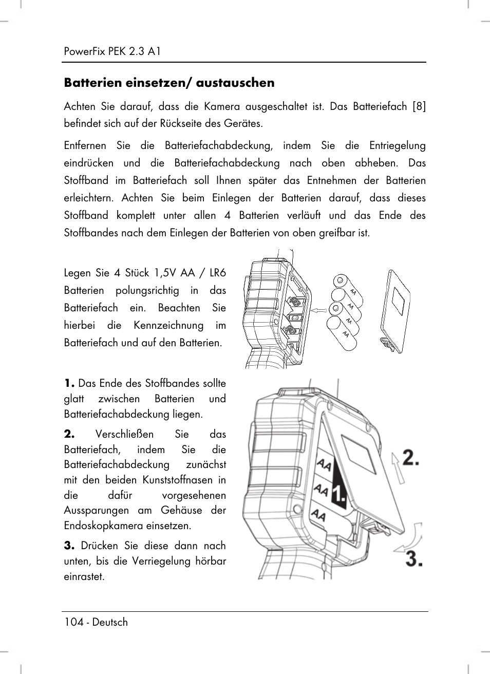 Batterien einsetzen/ austauschen | Powerfix PEK 2.3 A1 User Manual | Page 106 / 116