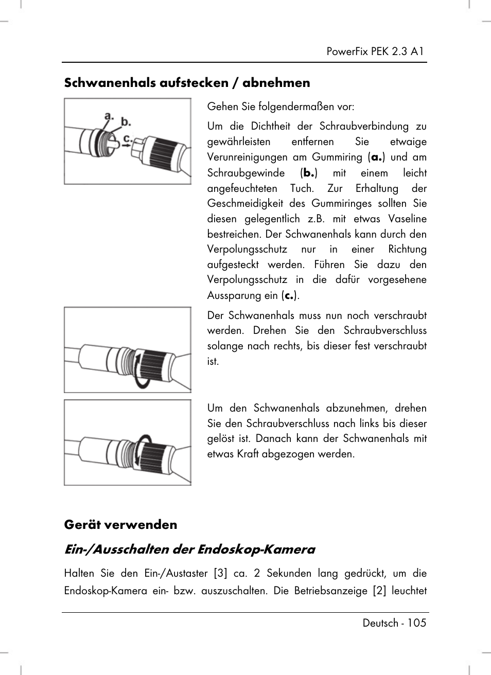 Ein-/ausschalten der endoskop-kamera | Powerfix PEK 2.3 A1 User Manual | Page 107 / 116