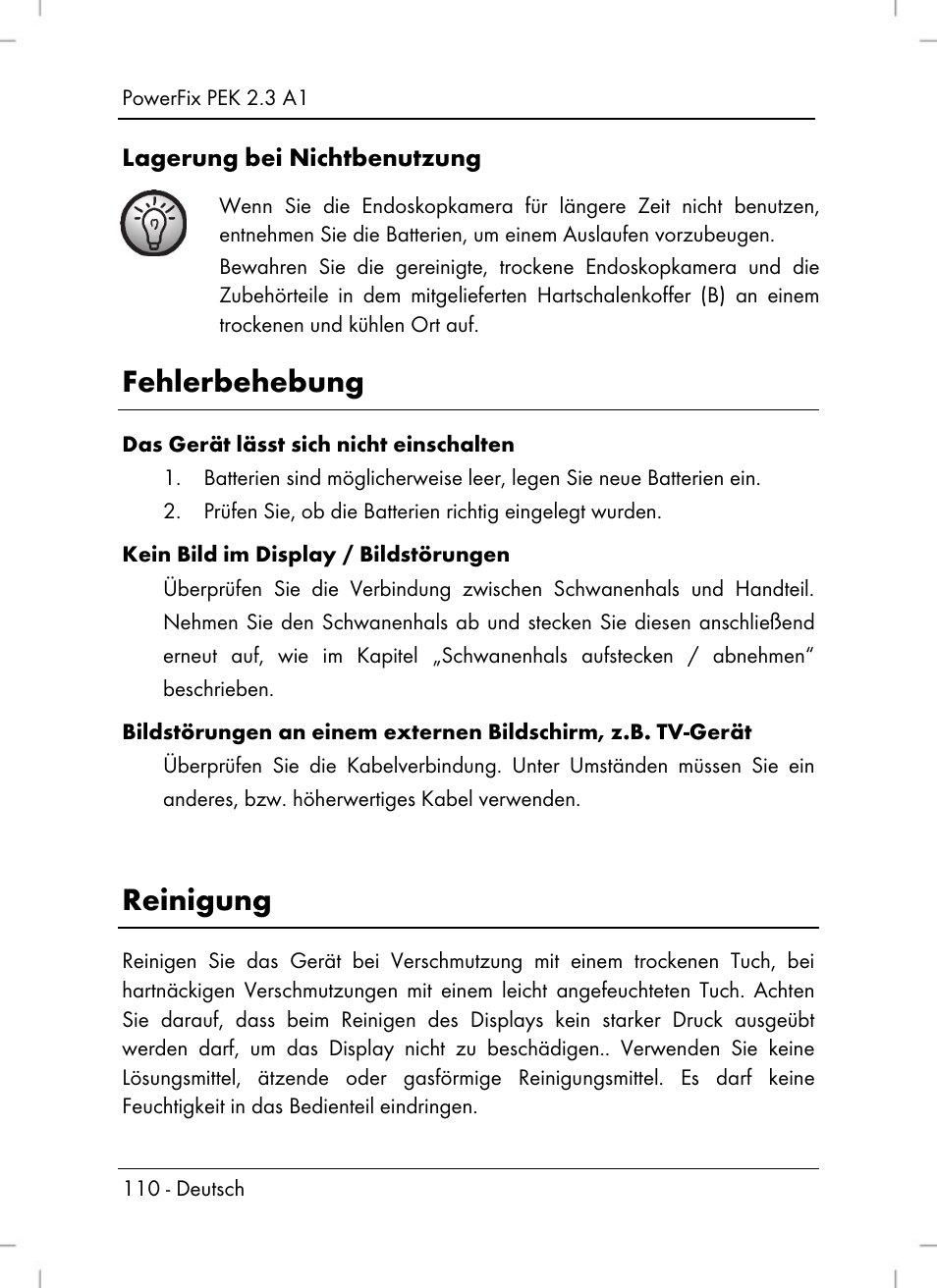 Fehlerbehebung, Reinigung | Powerfix PEK 2.3 A1 User Manual | Page 112 / 116