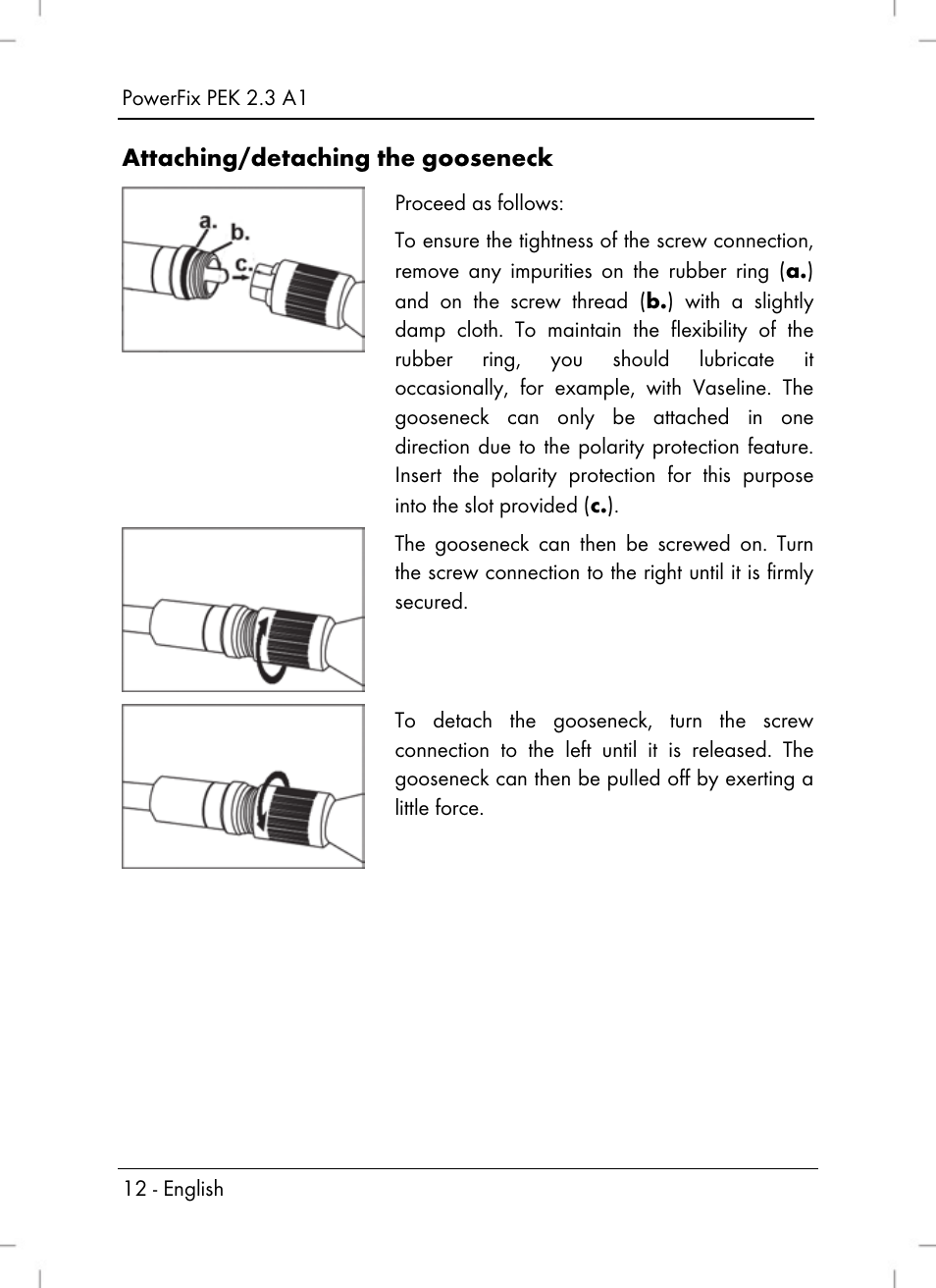 Attaching/detaching the gooseneck | Powerfix PEK 2.3 A1 User Manual | Page 14 / 116