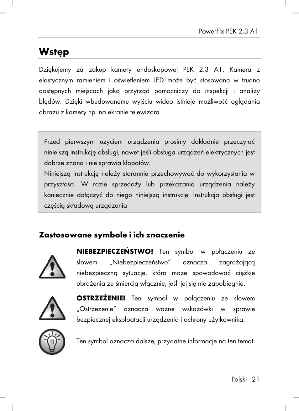 Wstęp, Zastosowane symbole i ich znaczenie | Powerfix PEK 2.3 A1 User Manual | Page 23 / 116