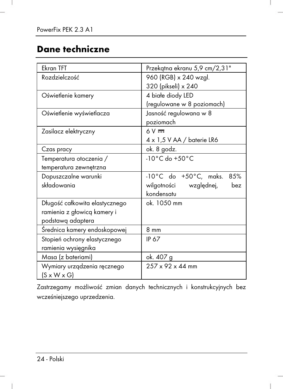 Dane techniczne | Powerfix PEK 2.3 A1 User Manual | Page 26 / 116