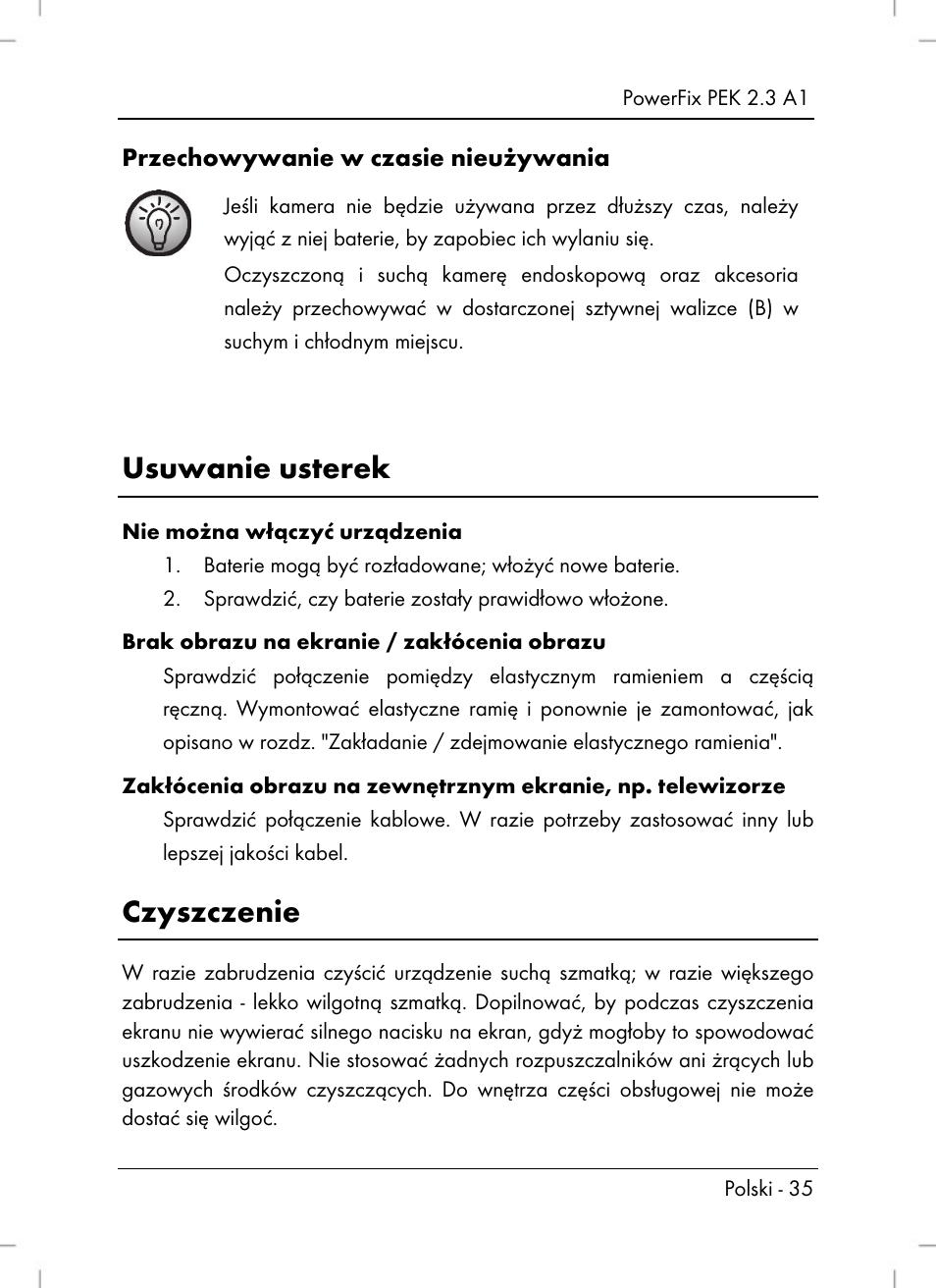 Usuwanie usterek, Czyszczenie | Powerfix PEK 2.3 A1 User Manual | Page 37 / 116