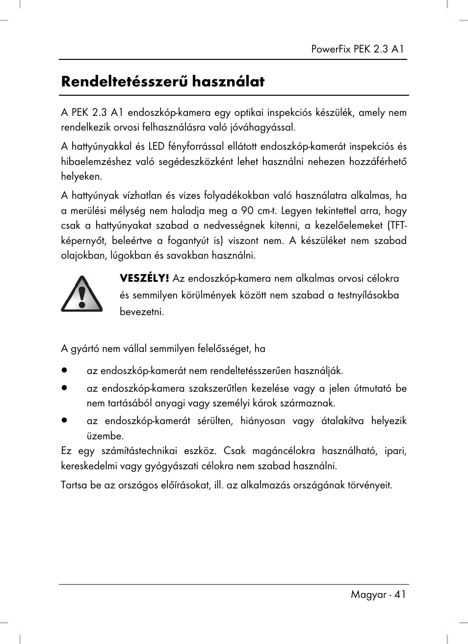 Rendeltetésszerű használat | Powerfix PEK 2.3 A1 User Manual | Page 43 / 116