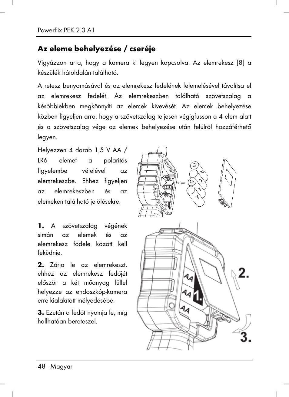 Az eleme behelyezése / cseréje | Powerfix PEK 2.3 A1 User Manual | Page 50 / 116