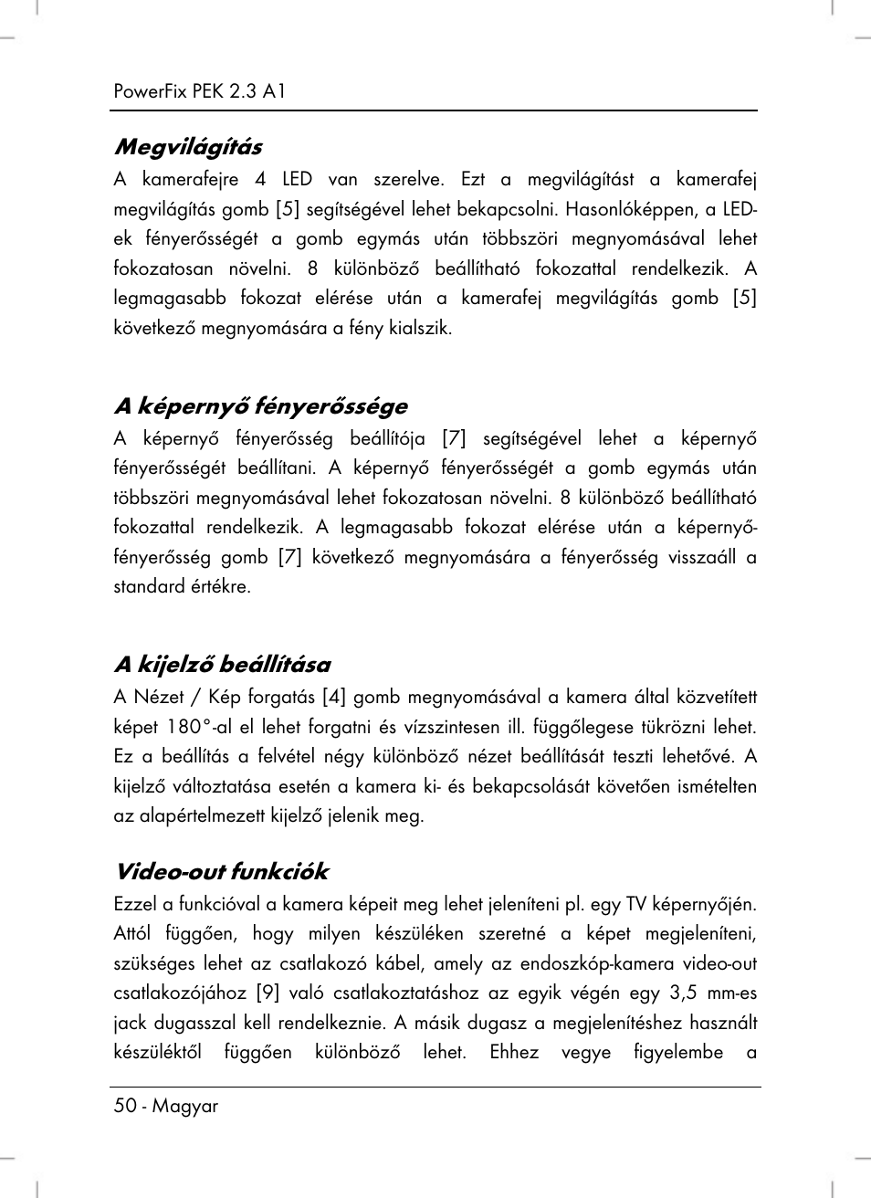 Megvilágítás, A képernyő fényerőssége, A kijelző beállítása | Video-out funkciók | Powerfix PEK 2.3 A1 User Manual | Page 52 / 116