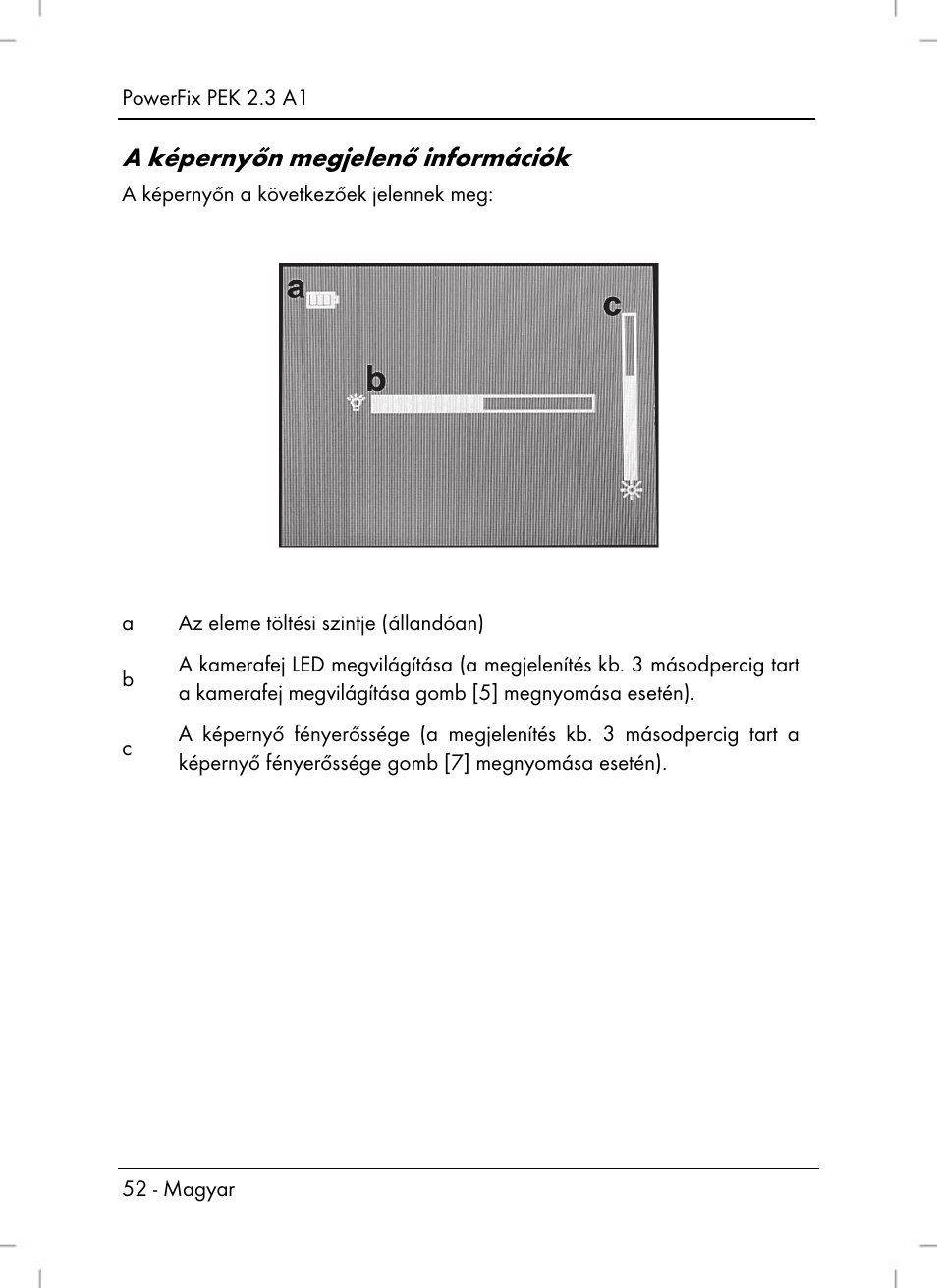 A képernyőn megjelenő információk | Powerfix PEK 2.3 A1 User Manual | Page 54 / 116