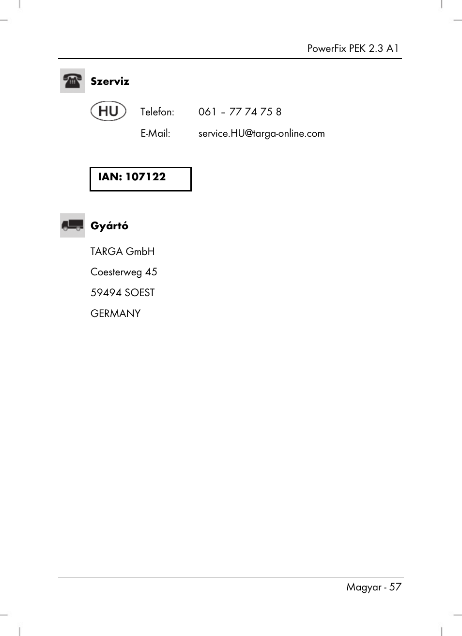 Powerfix PEK 2.3 A1 User Manual | Page 59 / 116