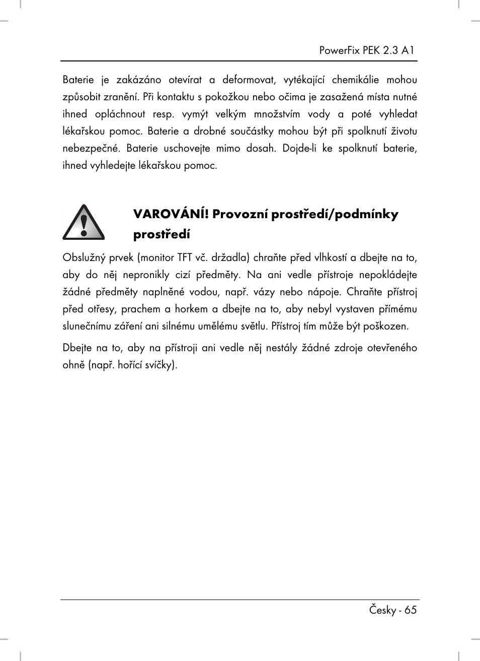 Varování! provozní prostředí/podmínky prostředí | Powerfix PEK 2.3 A1 User Manual | Page 67 / 116