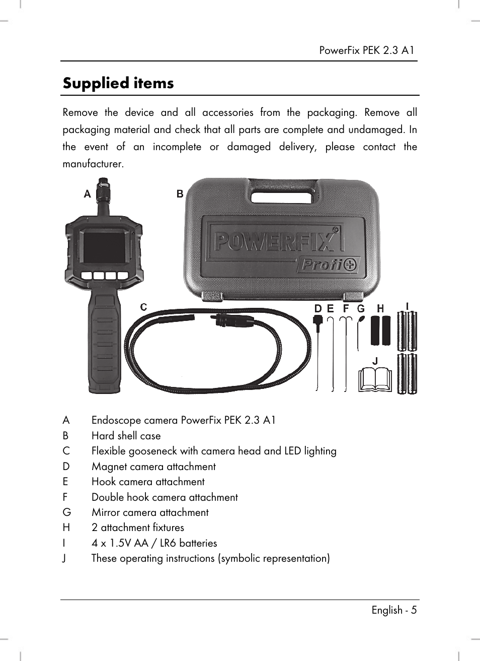 Supplied items | Powerfix PEK 2.3 A1 User Manual | Page 7 / 116