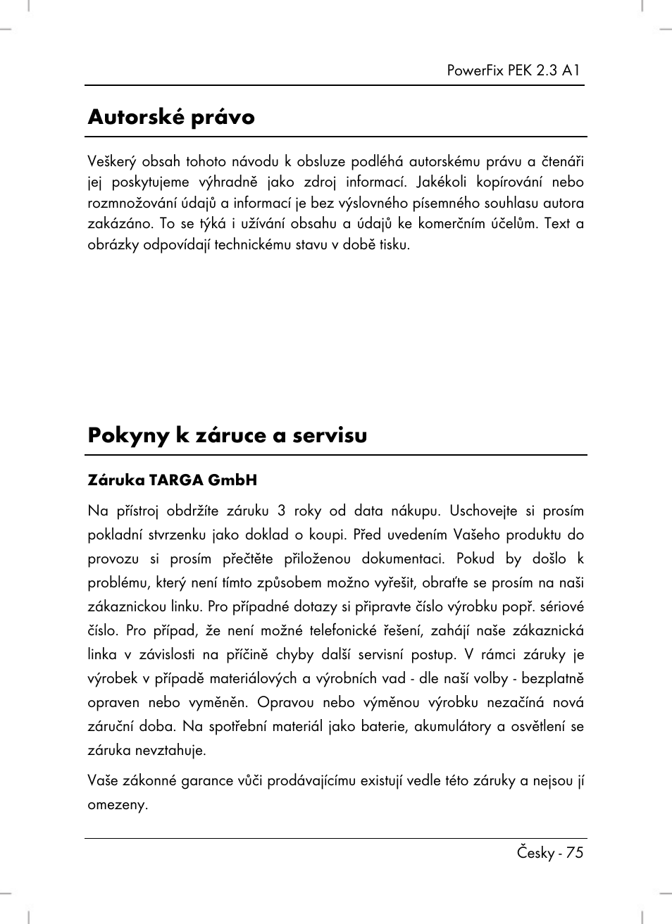 Autorské právo, Pokyny k záruce a servisu | Powerfix PEK 2.3 A1 User Manual | Page 77 / 116