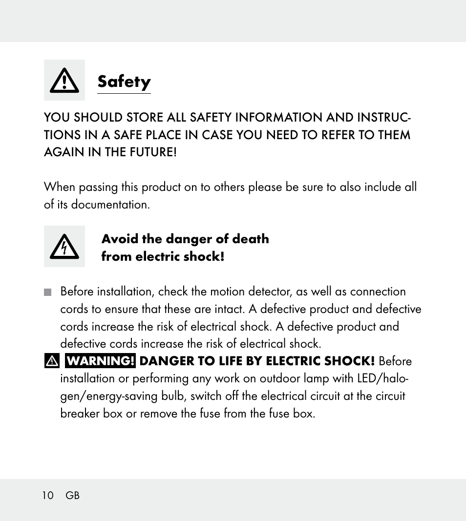 Safety | Powerfix Z31712A/Z31712B Z31712C/Z31712D User Manual | Page 10 / 78