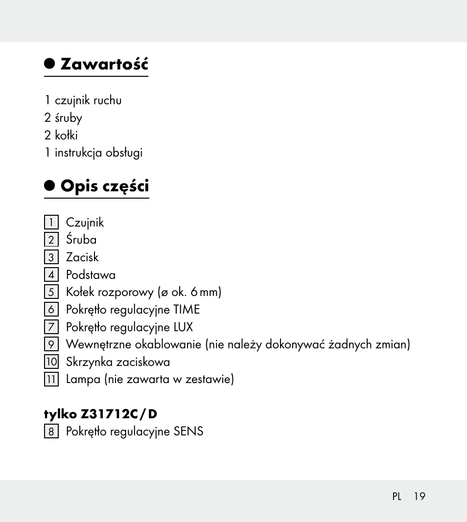 Zawartość, Opis części | Powerfix Z31712A/Z31712B Z31712C/Z31712D User Manual | Page 19 / 78