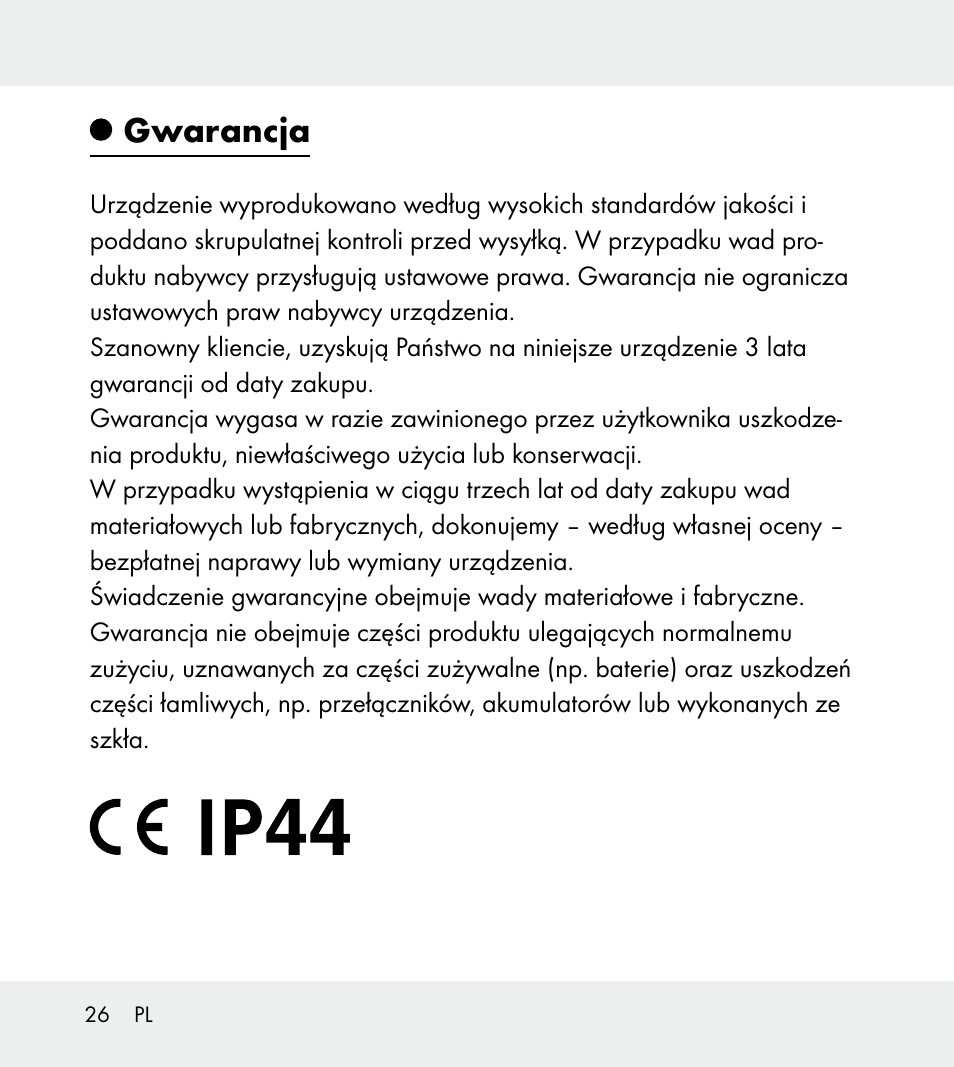 Gwarancja | Powerfix Z31712A/Z31712B Z31712C/Z31712D User Manual | Page 26 / 78
