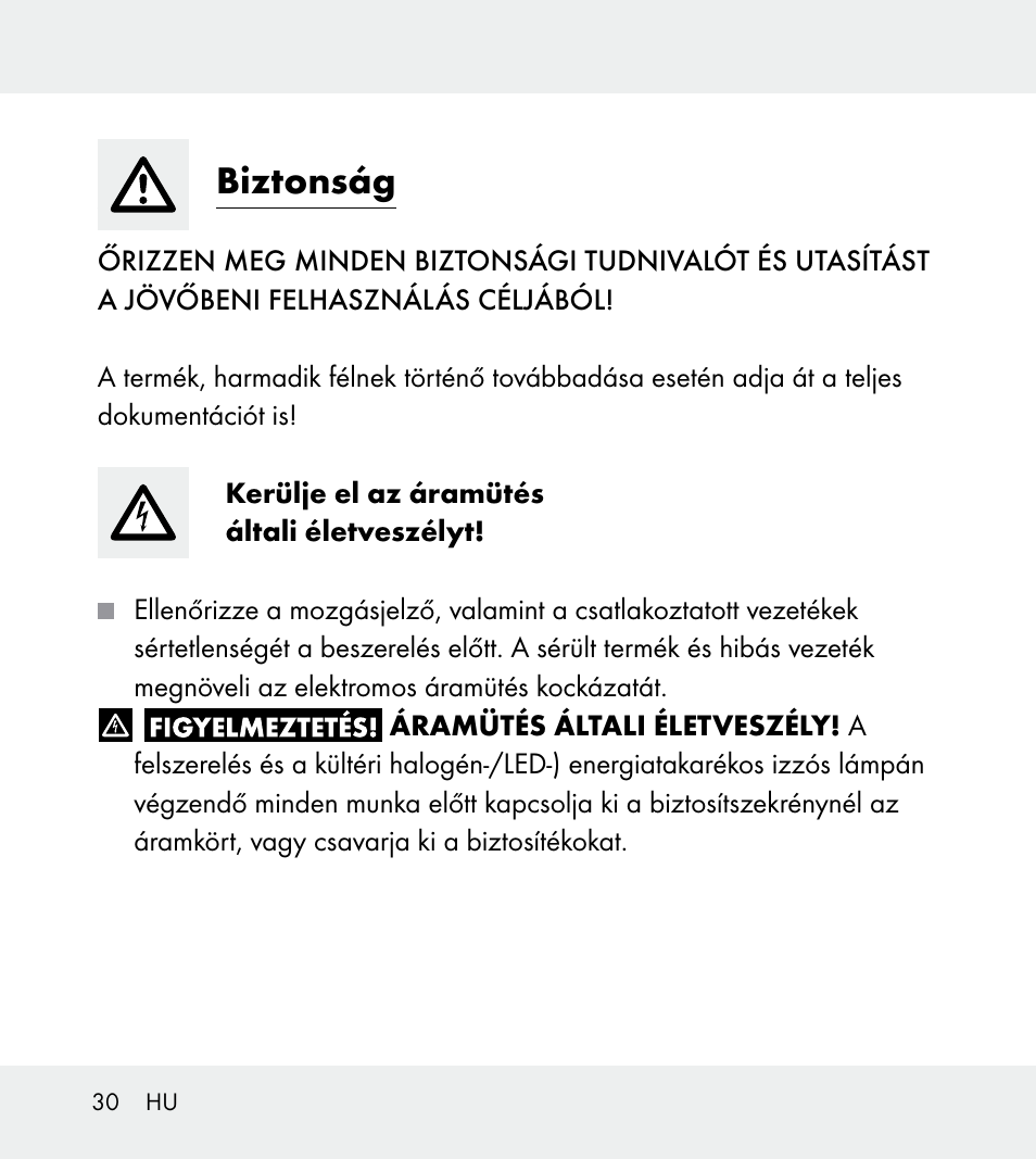Biztonság | Powerfix Z31712A/Z31712B Z31712C/Z31712D User Manual | Page 30 / 78
