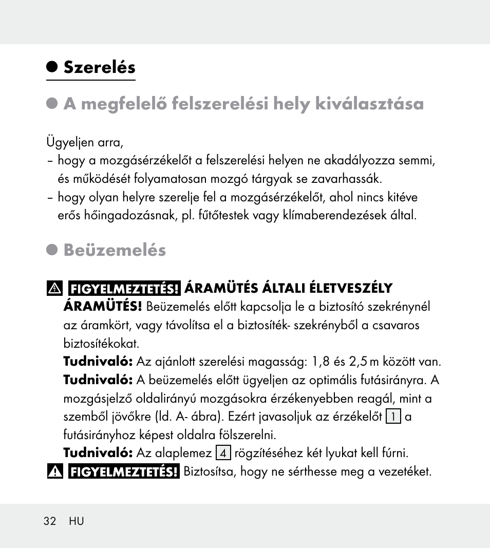 Beüzemelés | Powerfix Z31712A/Z31712B Z31712C/Z31712D User Manual | Page 32 / 78