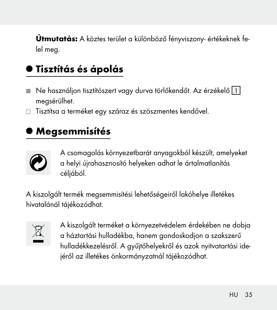 Tisztítás és ápolás, Megsemmisítés | Powerfix Z31712A/Z31712B Z31712C/Z31712D User Manual | Page 35 / 78