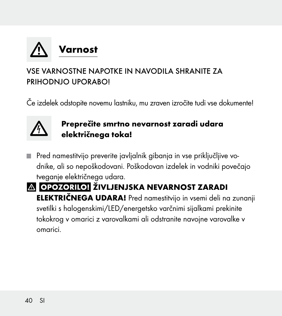 Varnost | Powerfix Z31712A/Z31712B Z31712C/Z31712D User Manual | Page 40 / 78