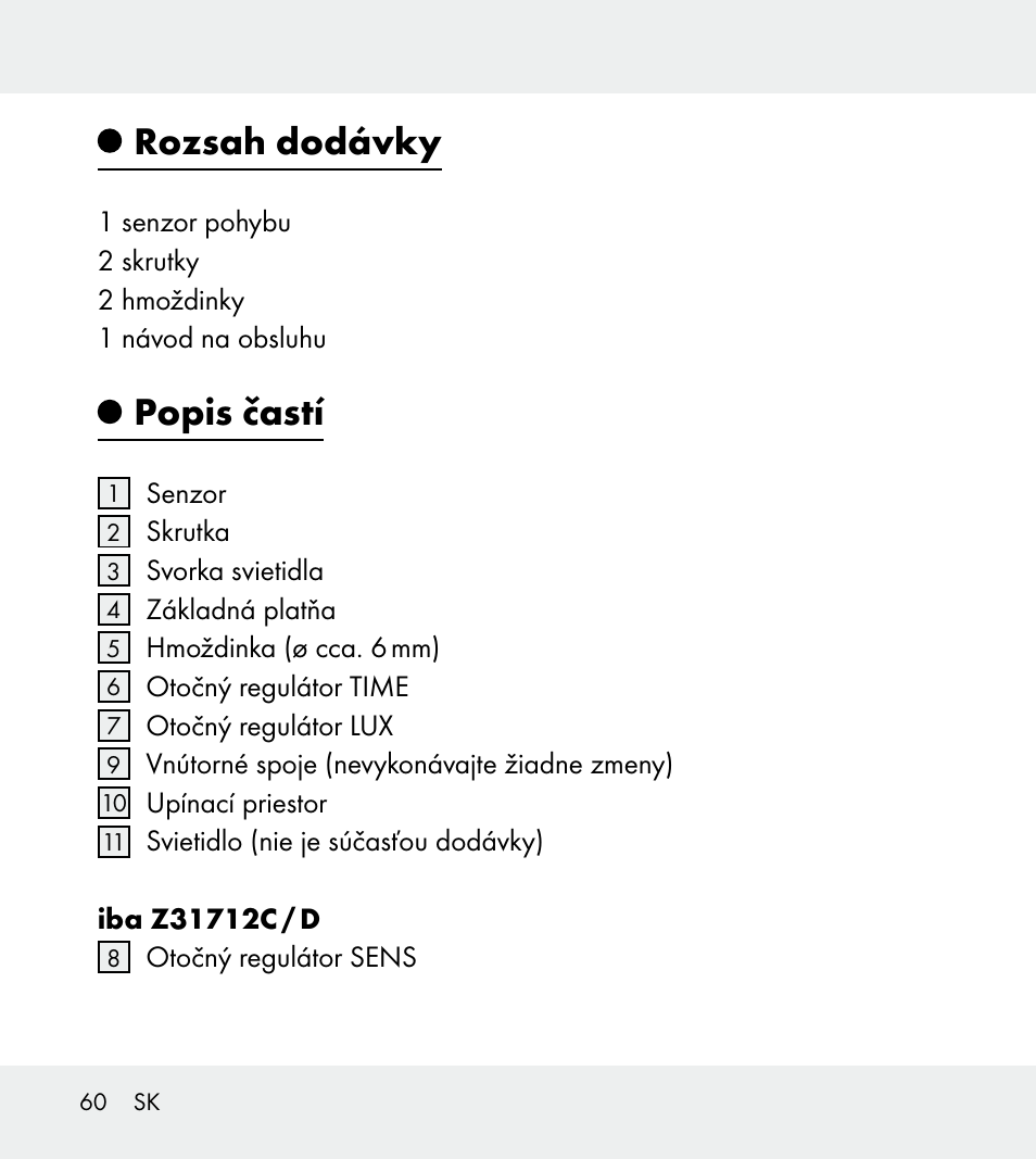 Rozsah dodávky, Popis častí | Powerfix Z31712A/Z31712B Z31712C/Z31712D User Manual | Page 60 / 78