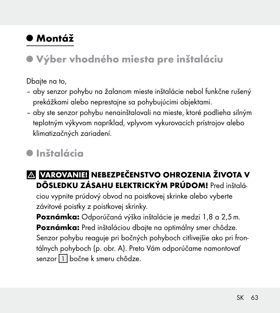 Montáž výber vhodného miesta pre inštaláciu, Inštalácia | Powerfix Z31712A/Z31712B Z31712C/Z31712D User Manual | Page 63 / 78