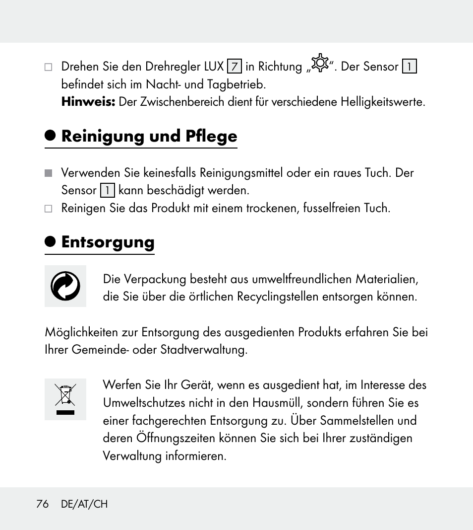 Reinigung und pflege, Entsorgung | Powerfix Z31712A/Z31712B Z31712C/Z31712D User Manual | Page 76 / 78