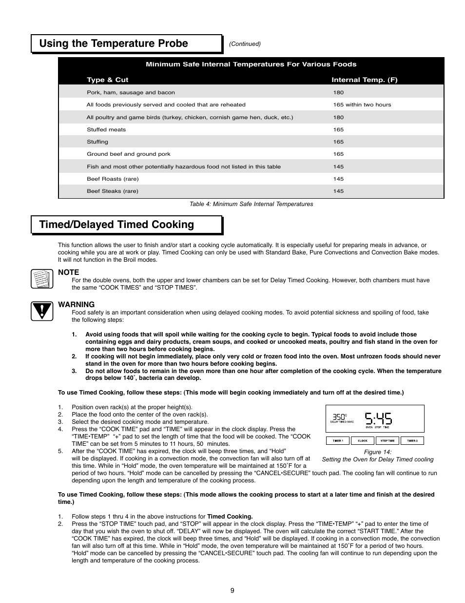 Using the temperature probe, Timed/delayed timed cooking | Dacor ACS363 User Manual | Page 11 / 22