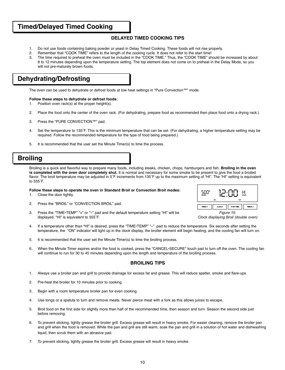 Dehydrating/defrosting broiling, Timed/delayed timed cooking | Dacor ACS363 User Manual | Page 12 / 22