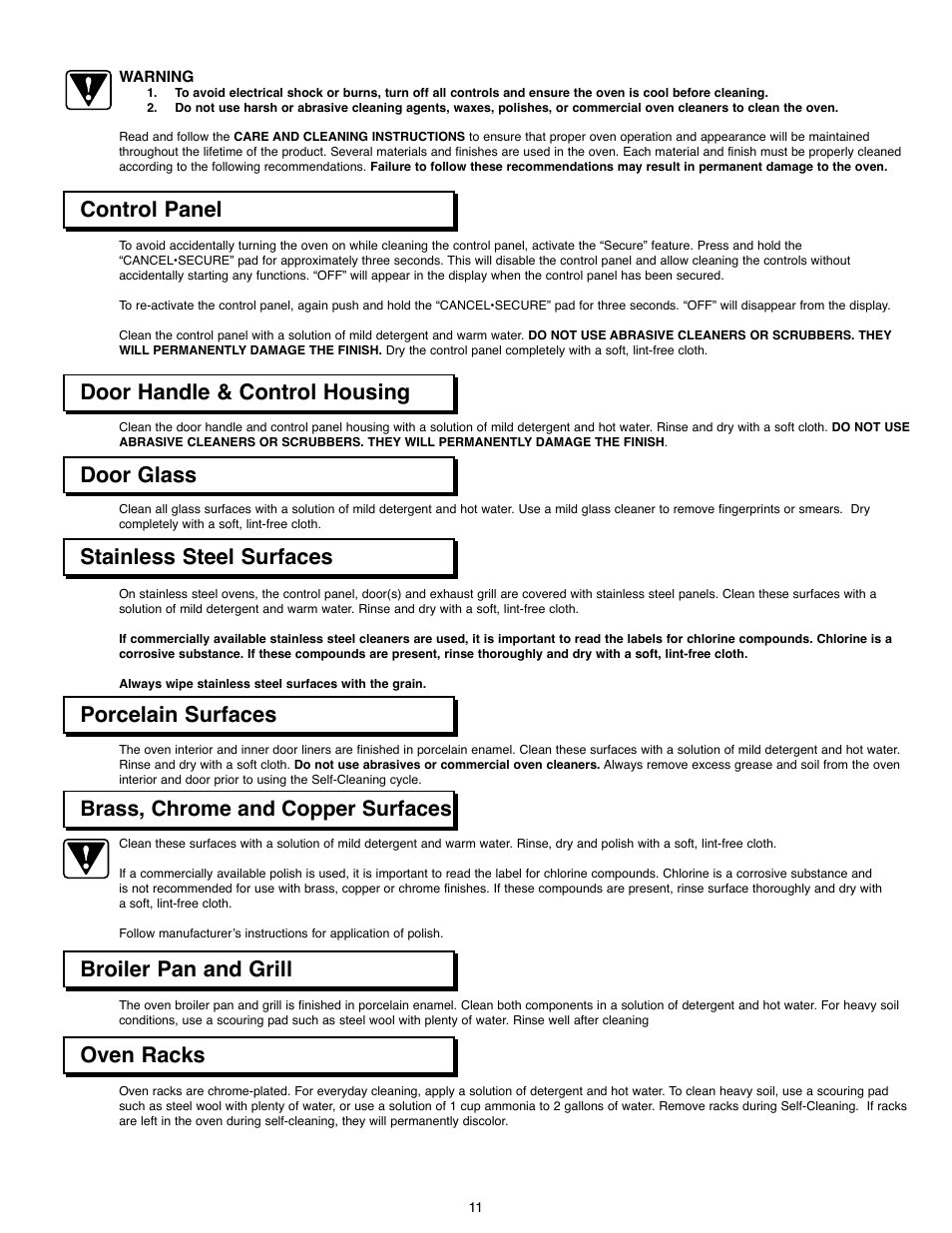 Control panel, Door handle & control housing, Door glass stainless steel surfaces | Broiler pan and grill, Oven racks | Dacor ACS363 User Manual | Page 13 / 22