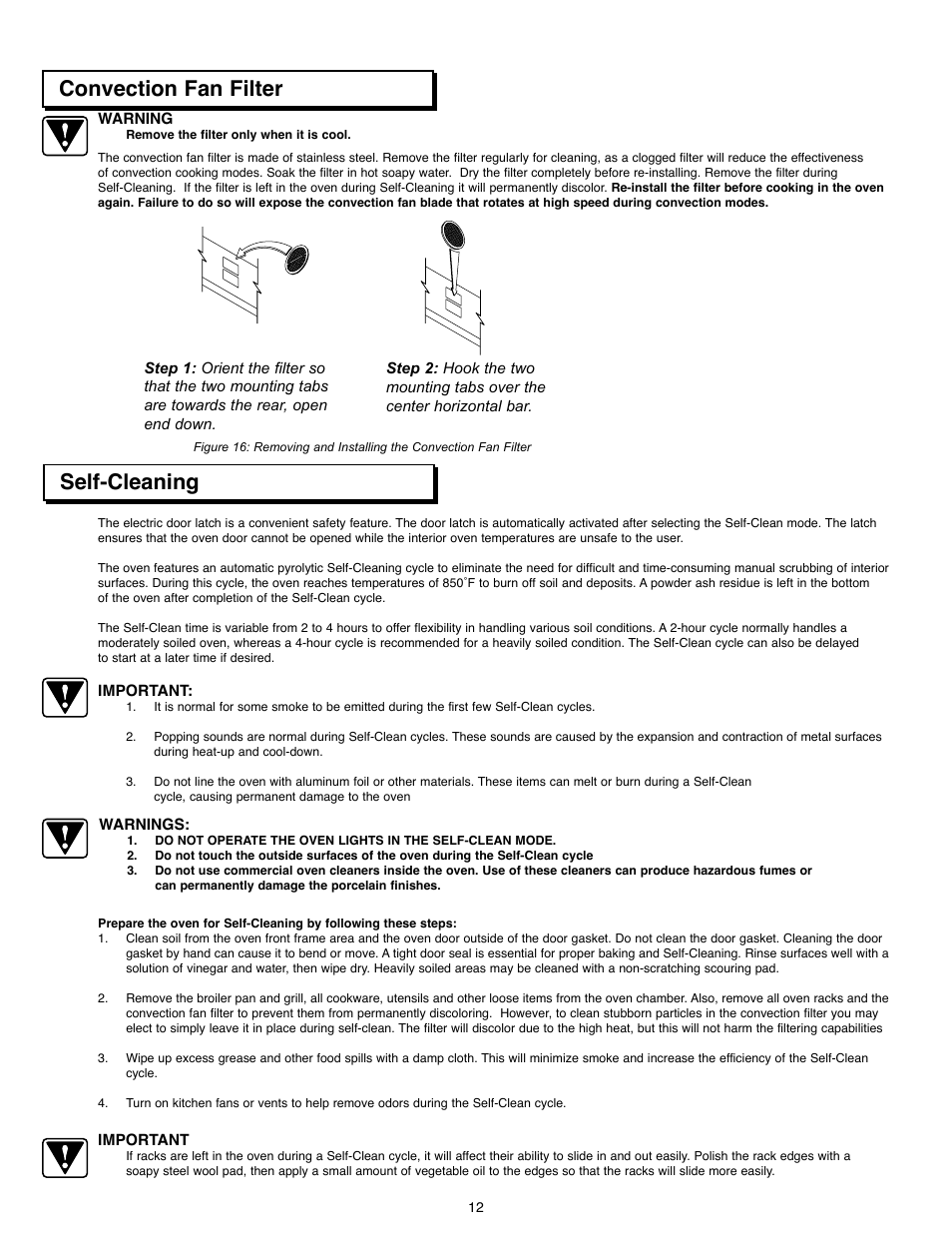 Convection fan filter, Self-cleaning | Dacor ACS363 User Manual | Page 14 / 22