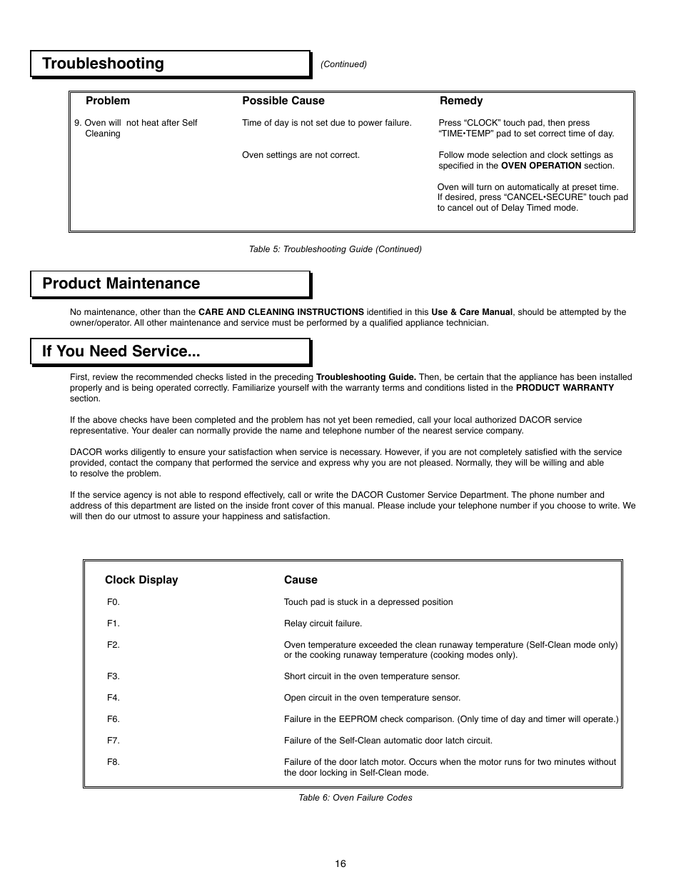 Troubleshooting, Product maintenance, If you need service | Dacor ACS363 User Manual | Page 18 / 22