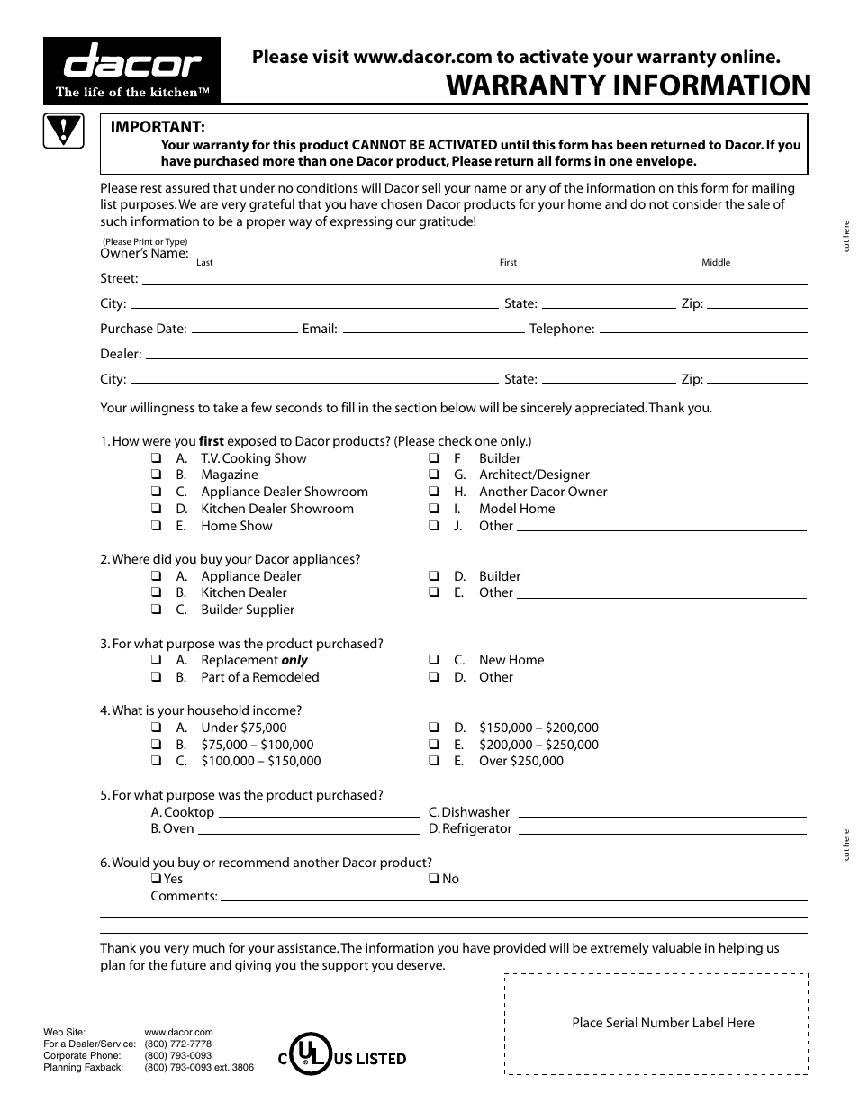 Dacor ACS363 User Manual | Page 22 / 22