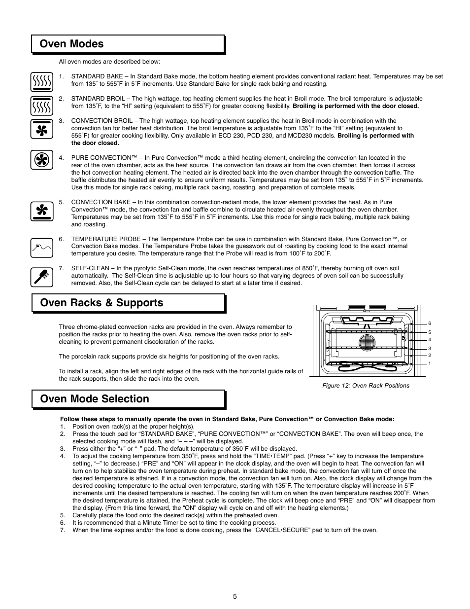 Oven modes oven racks & supports, Oven mode selection | Dacor ACS363 User Manual | Page 7 / 22