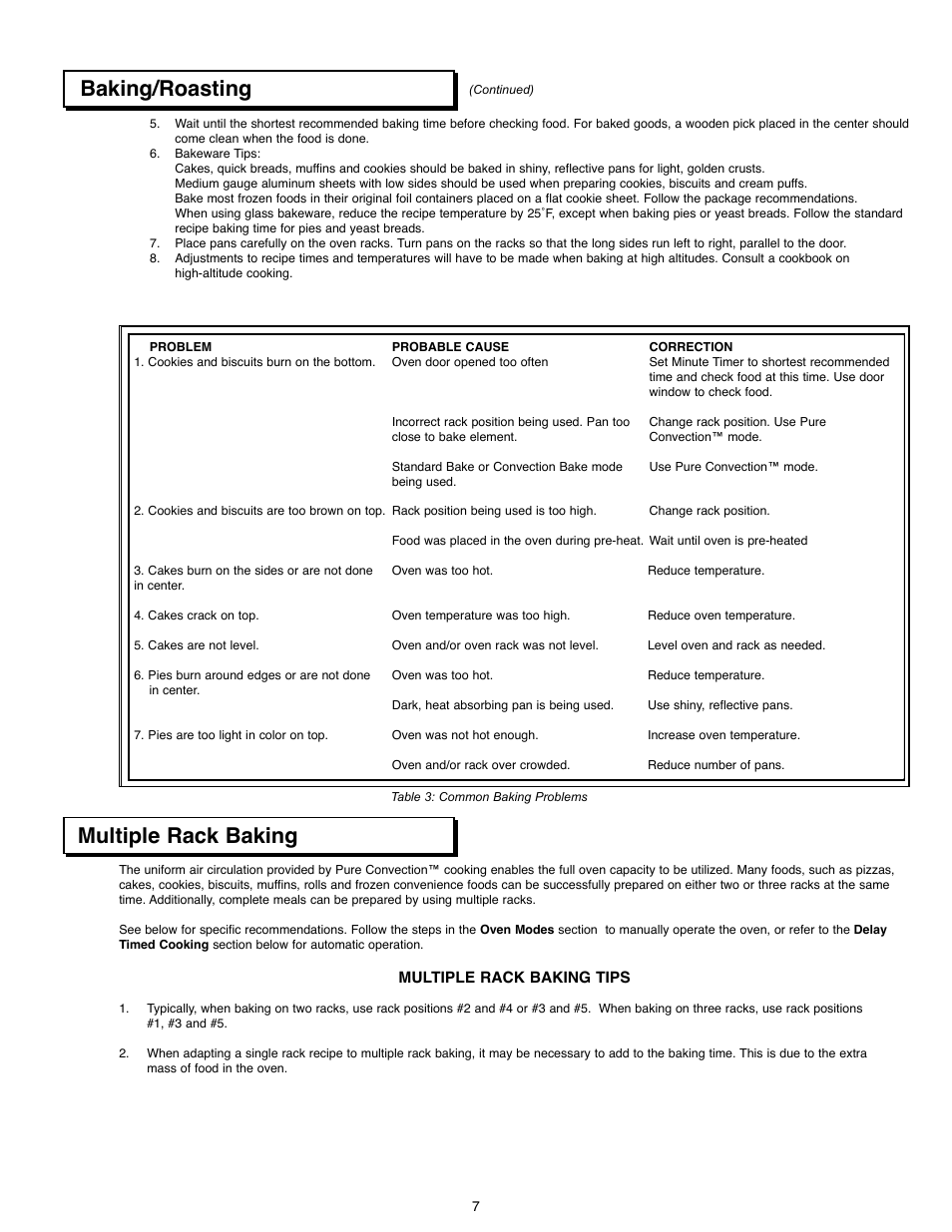 Baking/roasting, Multiple rack baking | Dacor ACS363 User Manual | Page 9 / 22