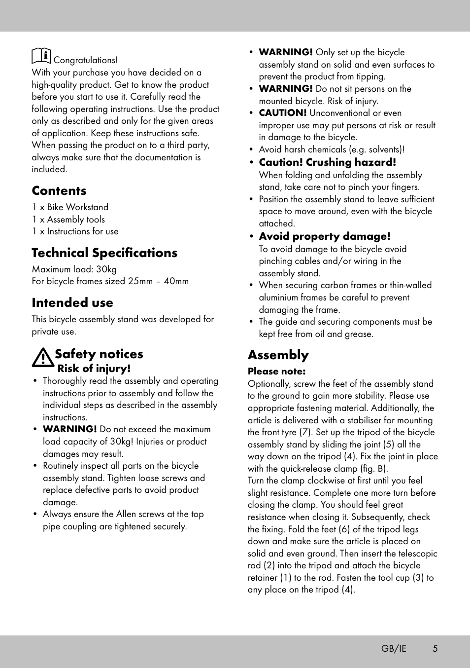 Powerfix Bike Workstand User Manual | Page 3 / 22