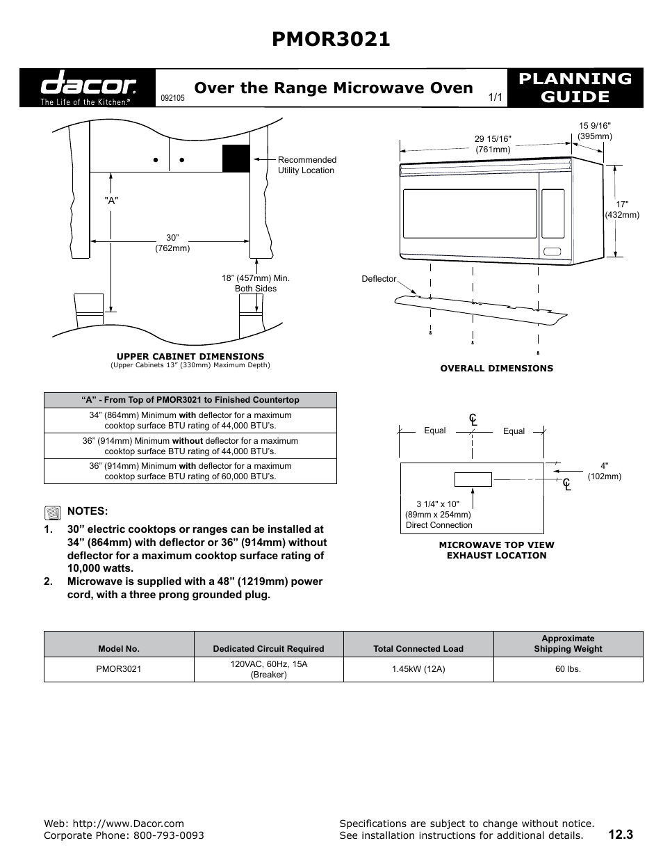 Dacor Pmor3021 User Manual | 1 page