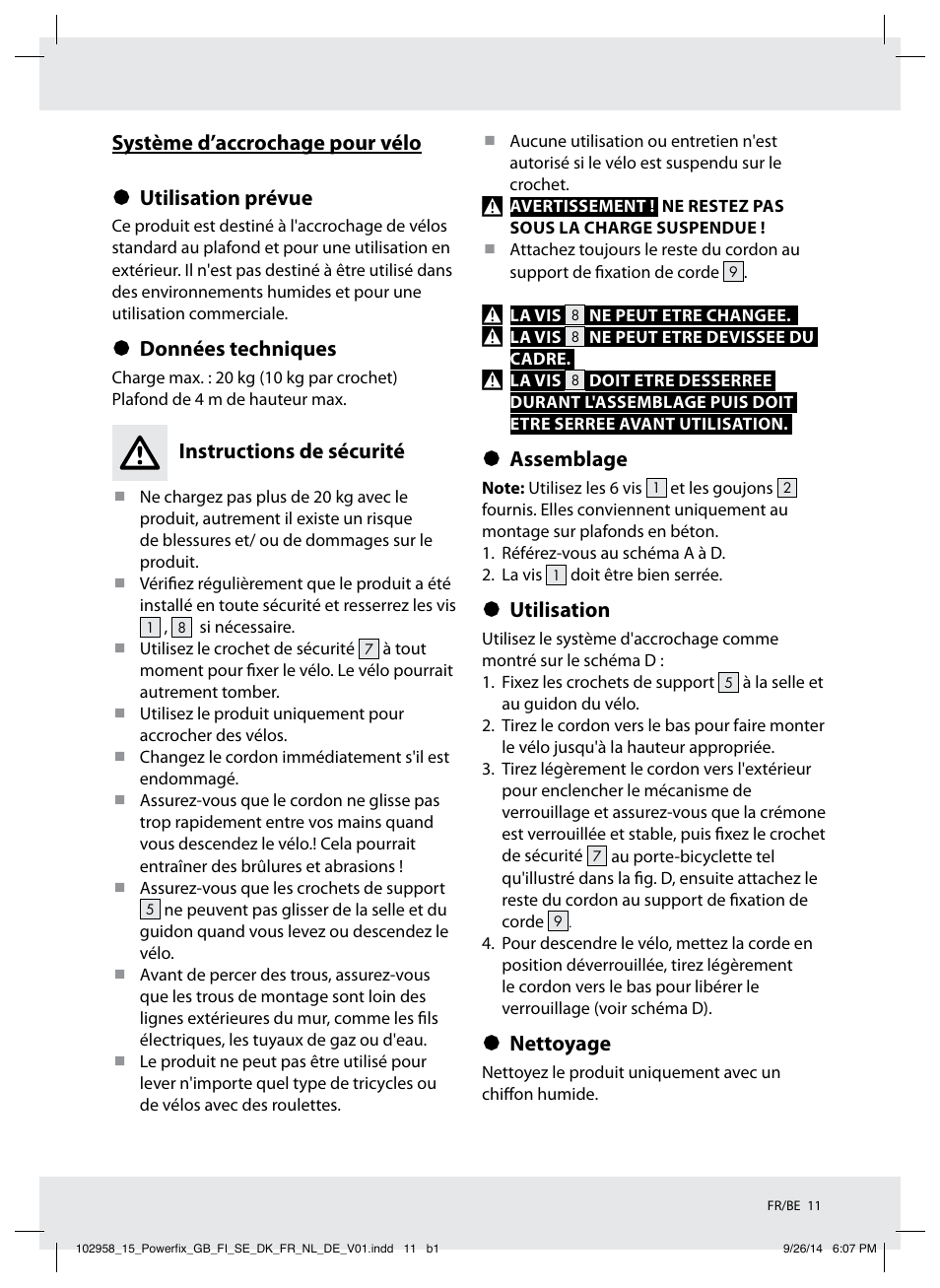 Données techniques, Instructions de sécurité, Assemblage | Utilisation, Nettoyage | Powerfix Z31845 User Manual | Page 12 / 19