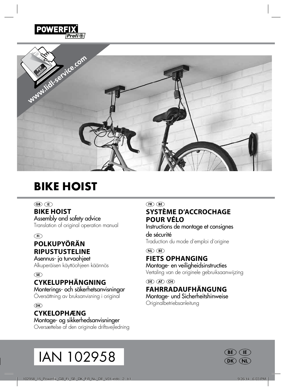 Bike hoist | Powerfix Z31845 User Manual | Page 2 / 19